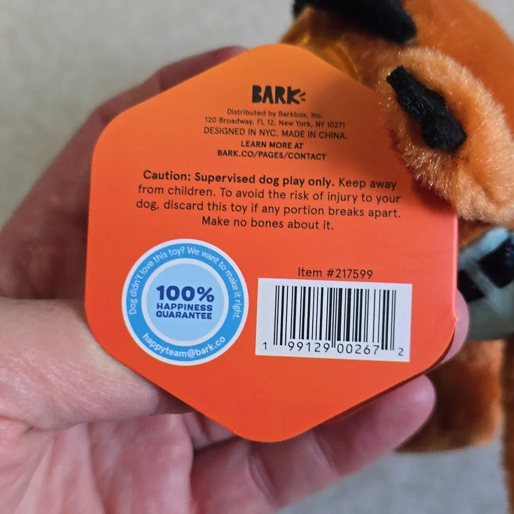 Bark Claude Howlbert Dog Toy‎ - Orange and Black NWT Size Small 0-20 Pounds